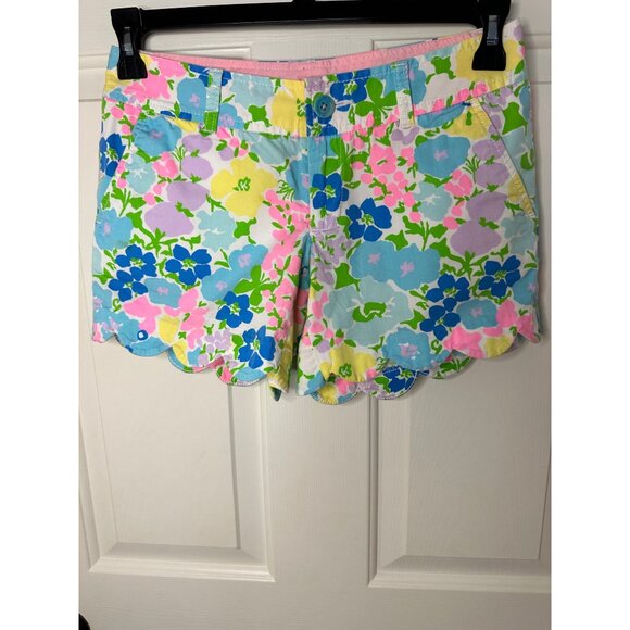 Lilly Pulitzer Buttercup Shorts Scalloped Hem Floral Pastels Size 0 Cotton Blend - Picture 6 of 10